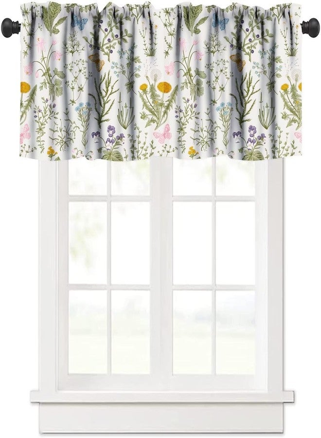 Kurtect Vintage Floral Window Valance Green Botanical Butterfly Colorful Valance Curtain Bedroom Kitchen Living Room Cafe Dining Room 54x18in - Image 1